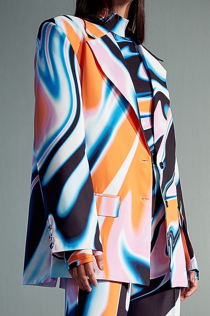 Multi-Colored Crepe Blend Printed Blazer Set by CILVR at Pernia's Pop Up Shop