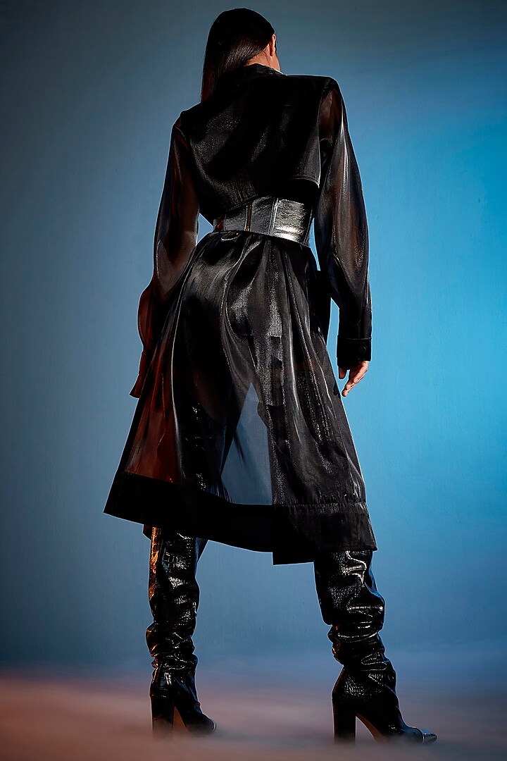 Black Viscose Double-Breasted Trench Coat by CILVR at Pernia's Pop Up Shop
