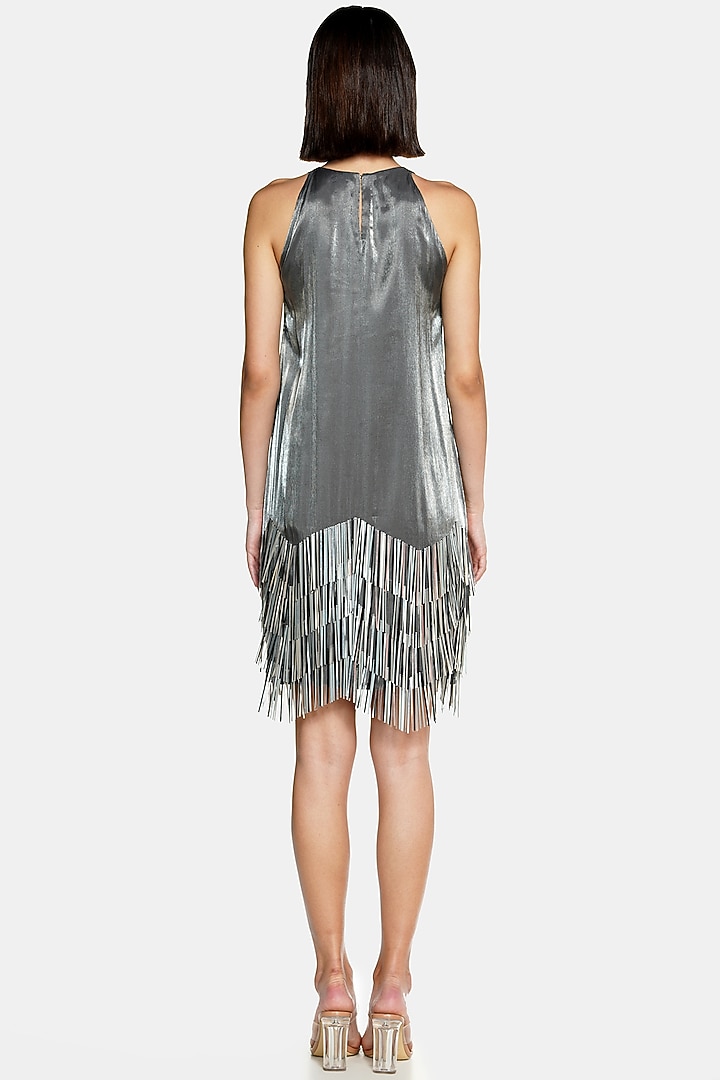Grey Viscose & Cotton Hand Embroidered Mini Vacation Dress by CILVR at Pernia's Pop Up Shop