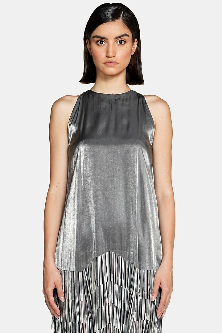 Grey Viscose & Cotton Hand Embroidered Mini Vacation Dress by CILVR at Pernia's Pop Up Shop