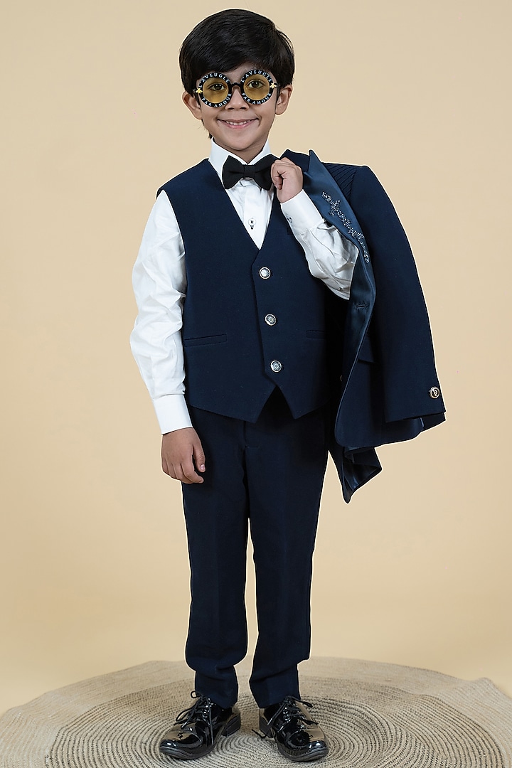 Navy Blue Sandwash & Cotton Tuxedo Set For Boys by Little Boys Closet