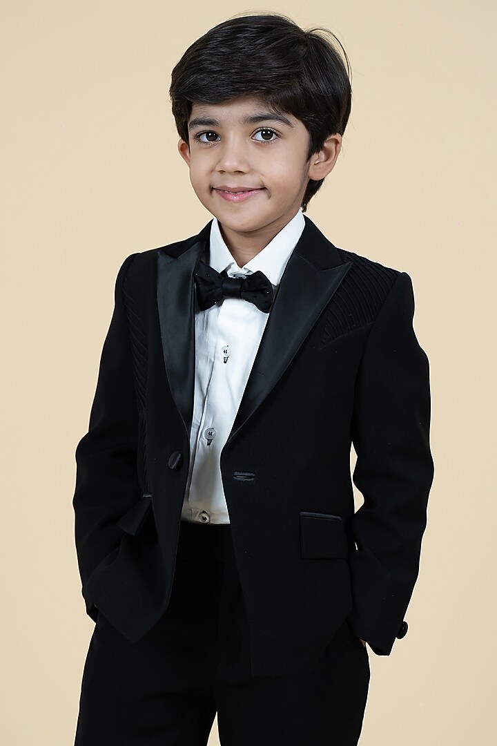 Black Sandwash Tuxedo Set For Boys by Little Boys Closet at Pernia's Pop Up Shop