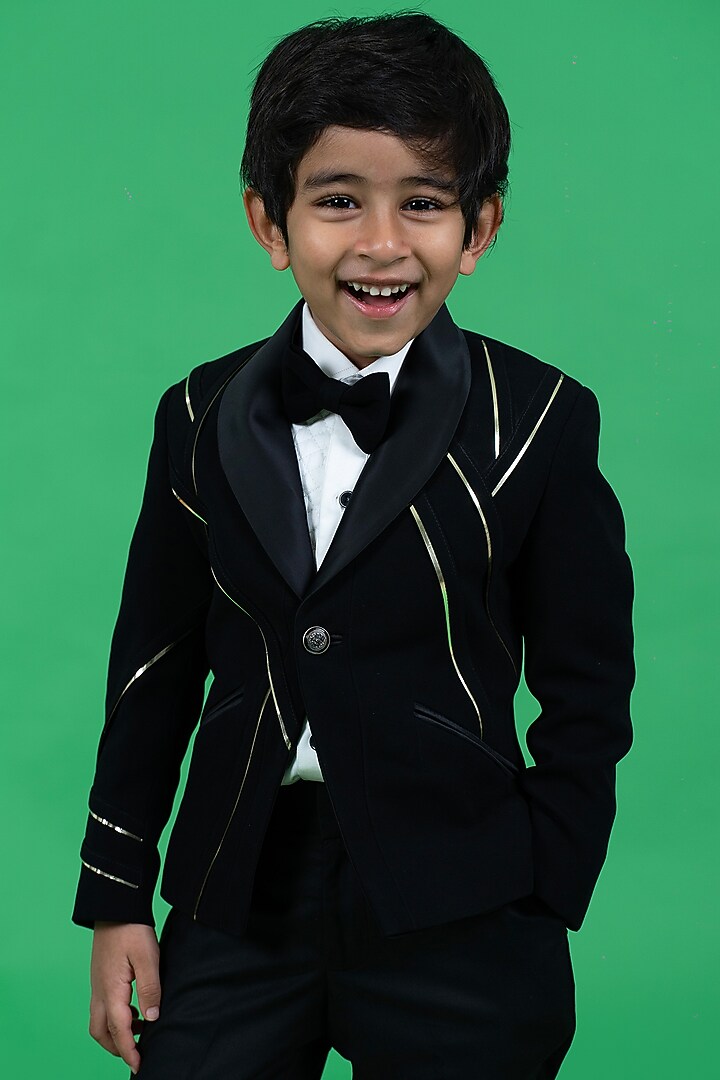 Black Sandwash Tuxedo Set For Boys by Little Boys Closet at Pernia's Pop Up Shop
