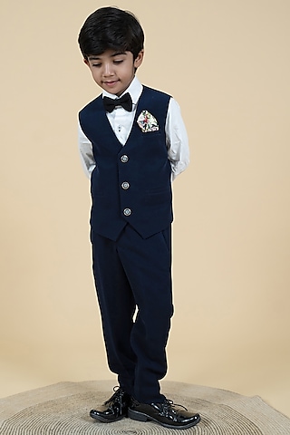 Blue Sandwash & Suiting Pant Set For Boys by Little Boys Closet