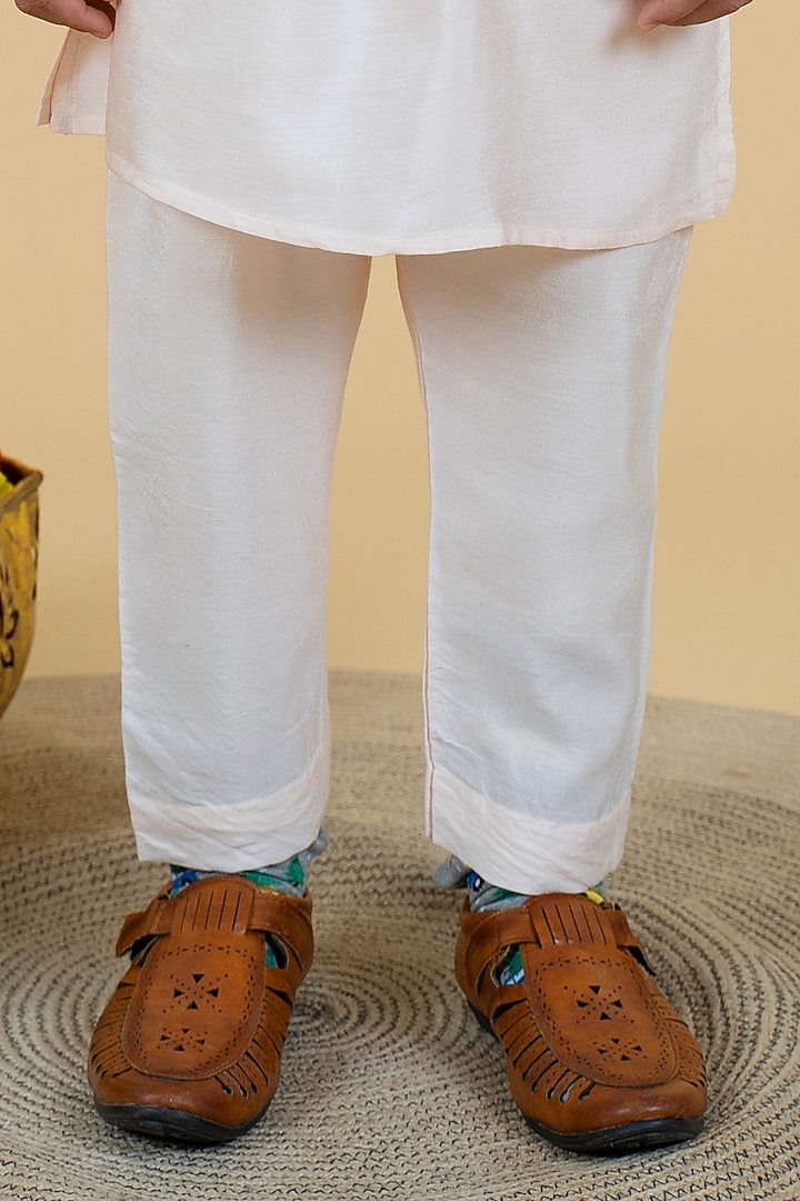 Blue Crepe Embroidered Bundi Jacket With Kurta Set For Boys by Little Boys Closet at Pernia's Pop Up Shop