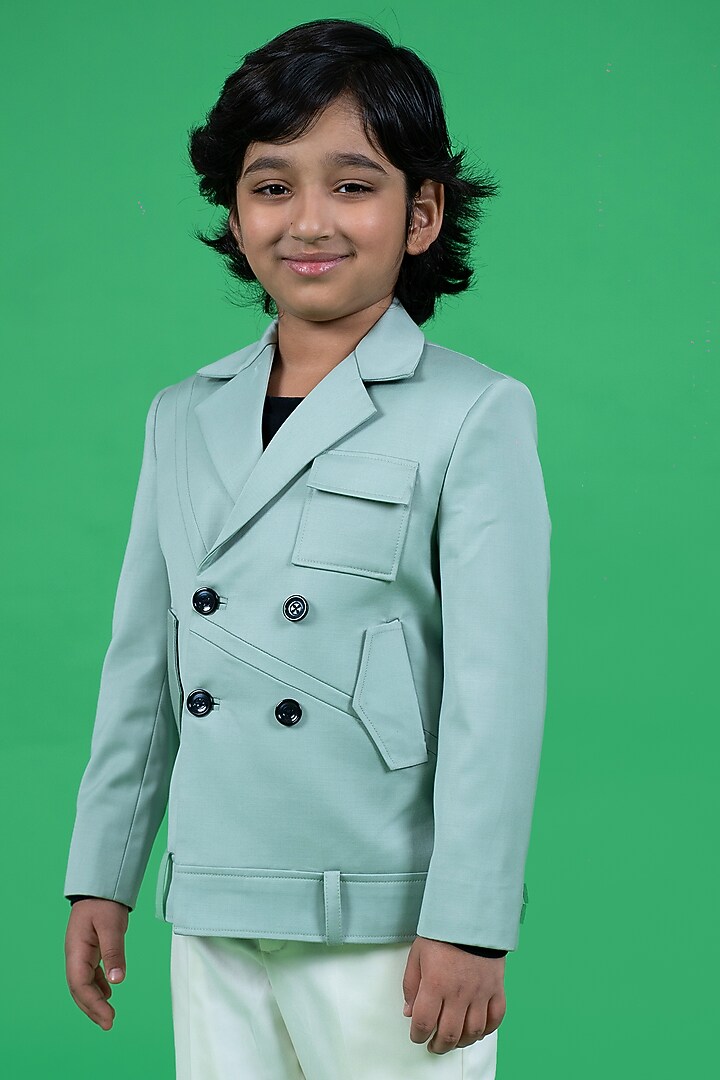 Light Green Suiting Jacket Set For Boys by Little Boys Closet at Pernia's Pop Up Shop