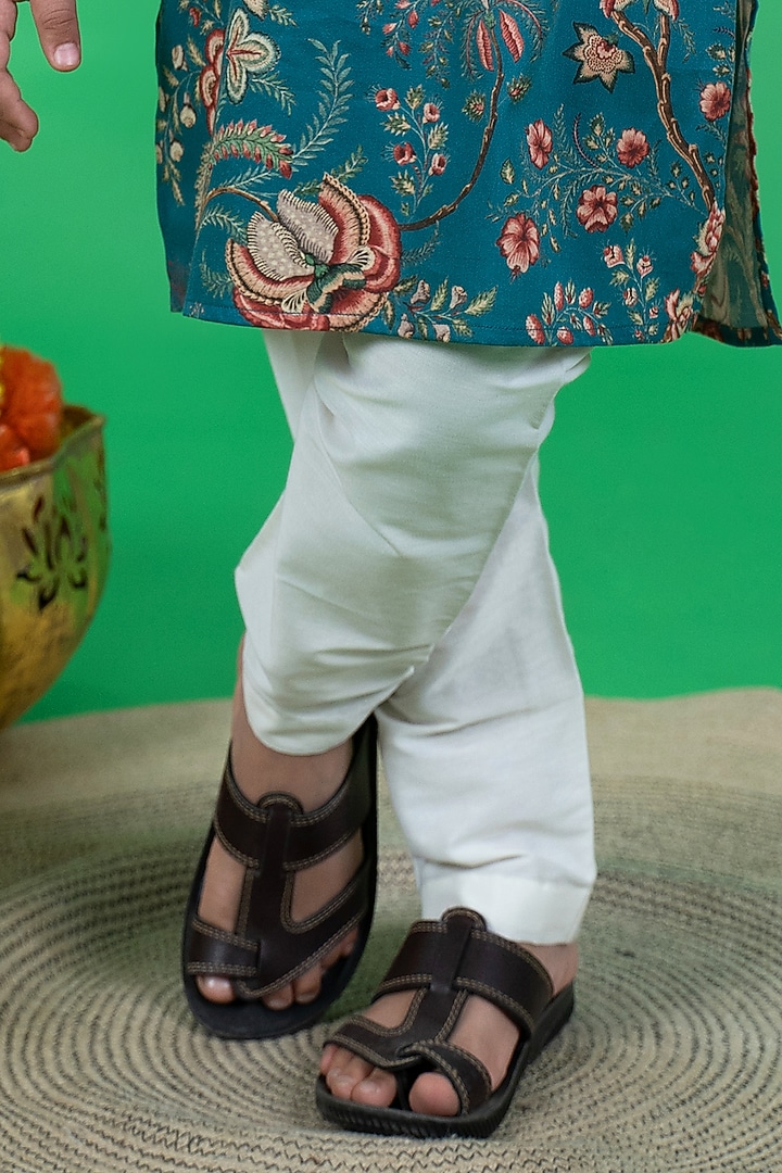 Green Cotton Floral Printed Kurta Set For Boys by Little Boys Closet at Pernia's Pop Up Shop