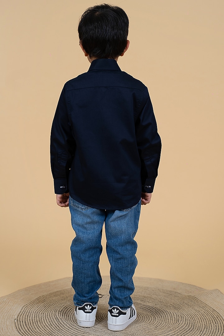 Navy Blue Cotton Embroidered Shirt For Boys by Little Boys Closet at Pernia's Pop Up Shop