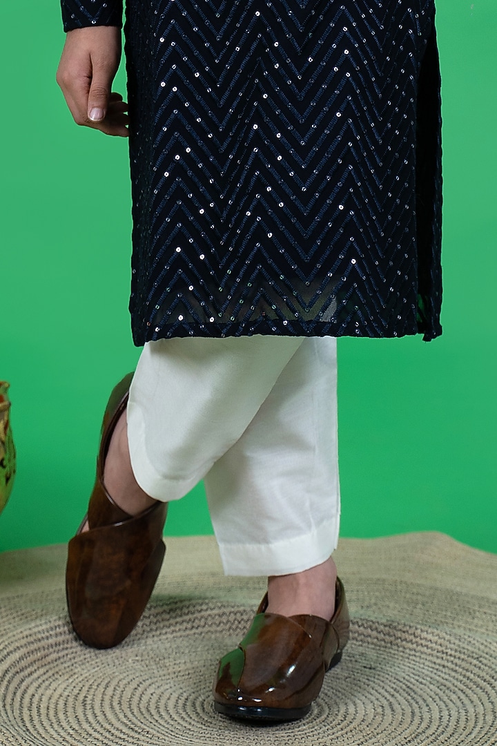 Navy Blue Georgette Embroidered Kurta Set For Boys by Little Boys Closet at Pernia's Pop Up Shop