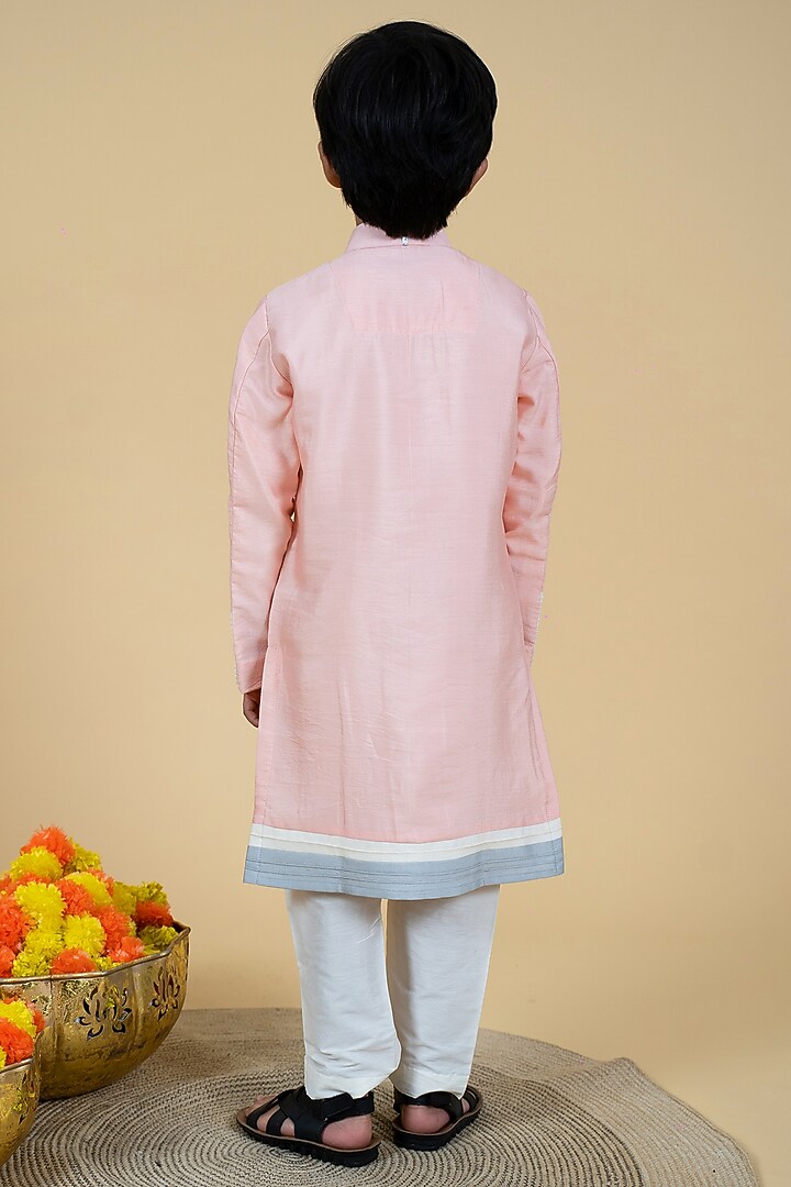 Multi-Colored Cotton Silk Embroidered Kurta Set For Boys by Little Boys Closet at Pernia's Pop Up Shop