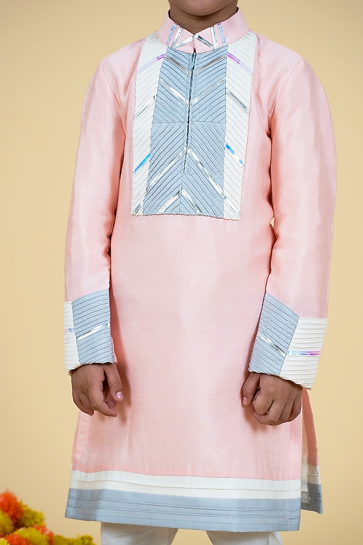 Multi-Colored Cotton Silk Embroidered Kurta Set For Boys by Little Boys Closet at Pernia's Pop Up Shop