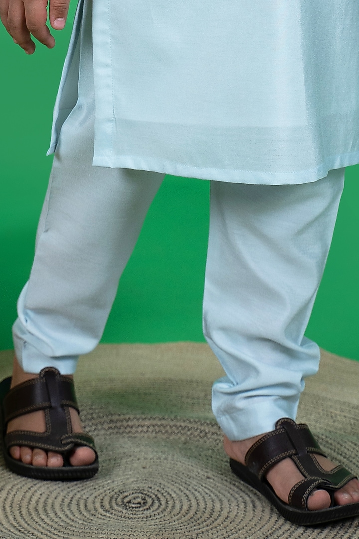 Sky Blue Cotton Silk Kurta Set With Embroidered Bundi Jacket For Boys by Little Boys Closet at Pernia's Pop Up Shop