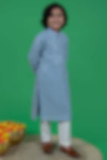 Sky Blue Georgette Embroidered Kurta Set For Boys by Little Boys Closet at Pernia's Pop Up Shop