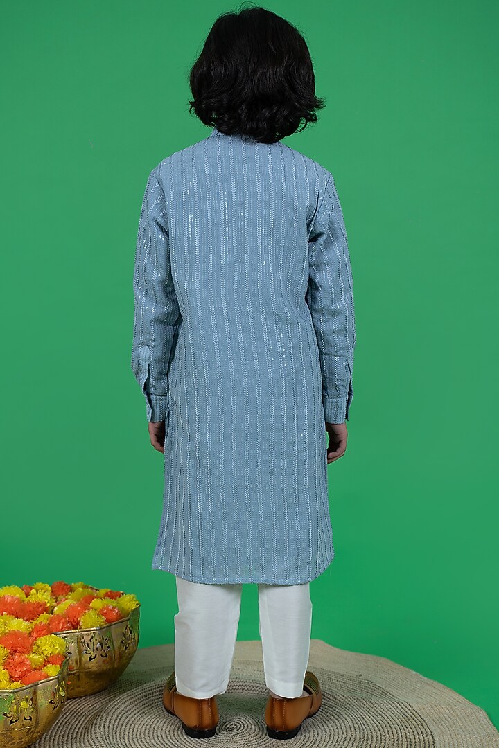 Sky Blue Georgette Embroidered Kurta Set For Boys by Little Boys Closet at Pernia's Pop Up Shop