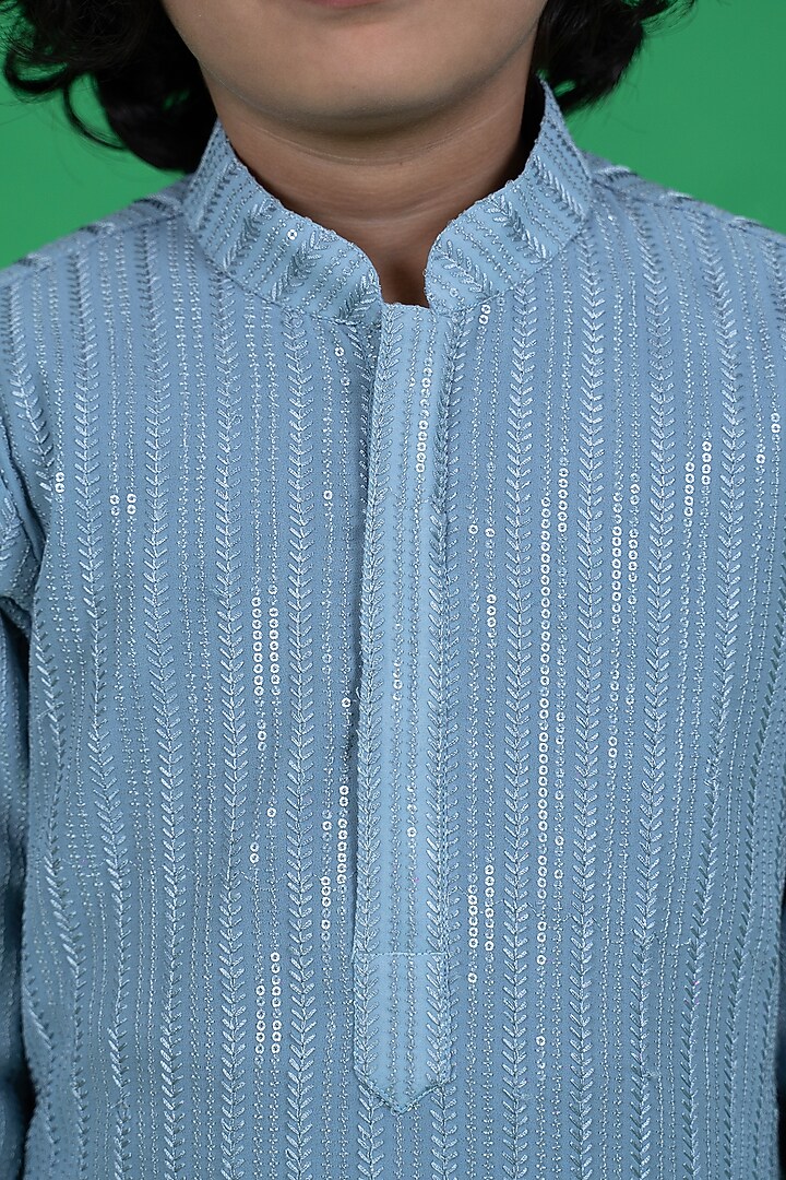 Sky Blue Georgette Embroidered Kurta Set For Boys by Little Boys Closet at Pernia's Pop Up Shop