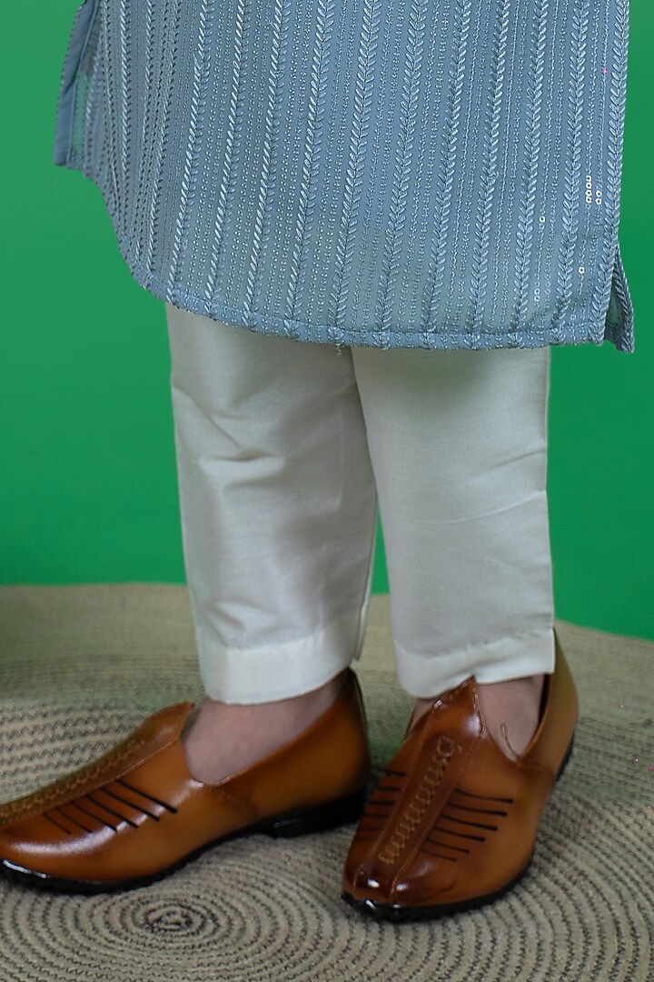 Sky Blue Georgette Embroidered Kurta Set For Boys by Little Boys Closet at Pernia's Pop Up Shop
