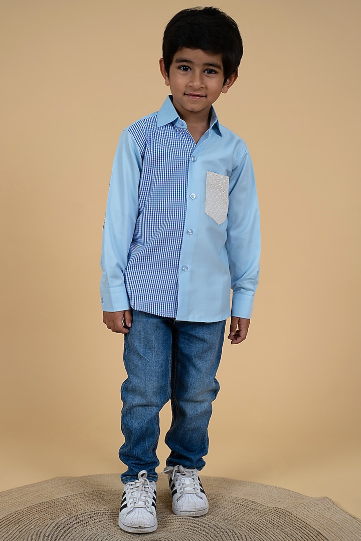 Sky Blue Cotton Floral Printed Shirt For Boys by Little Boys Closet at Pernia's Pop Up Shop