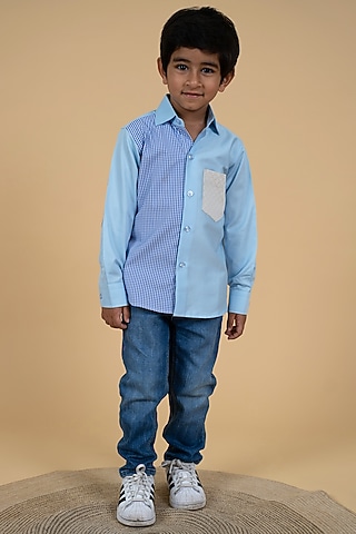 Sky Blue Cotton Floral Printed Shirt For Boys by Little Boys Closet