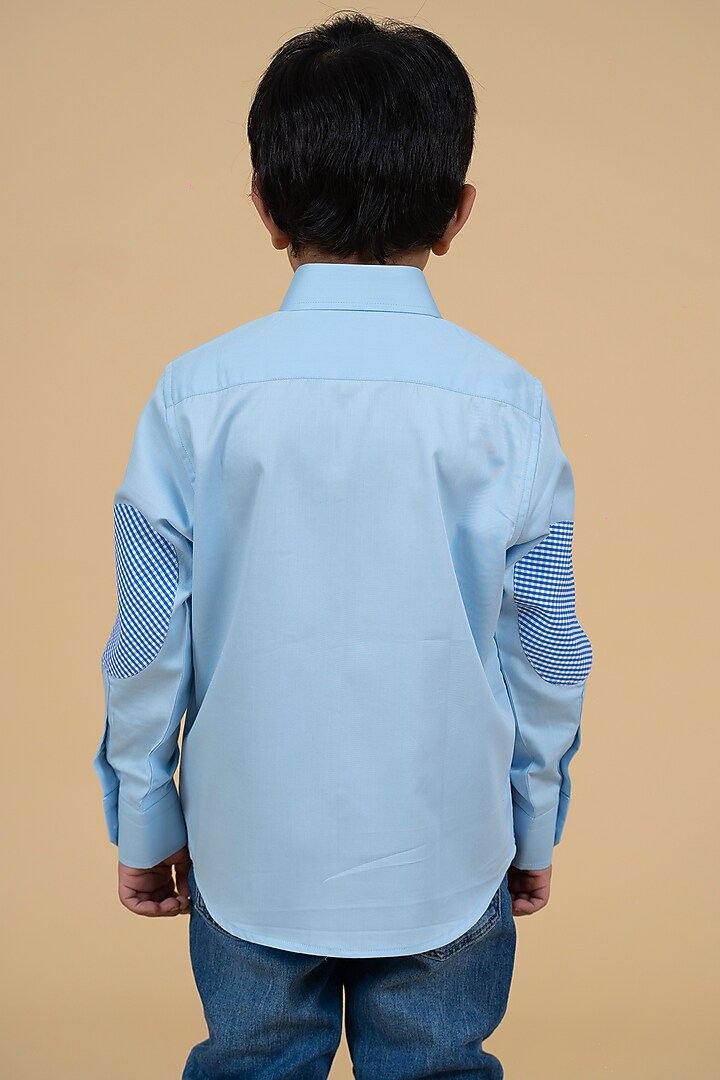 Sky Blue Cotton Floral Printed Shirt For Boys by Little Boys Closet at Pernia's Pop Up Shop