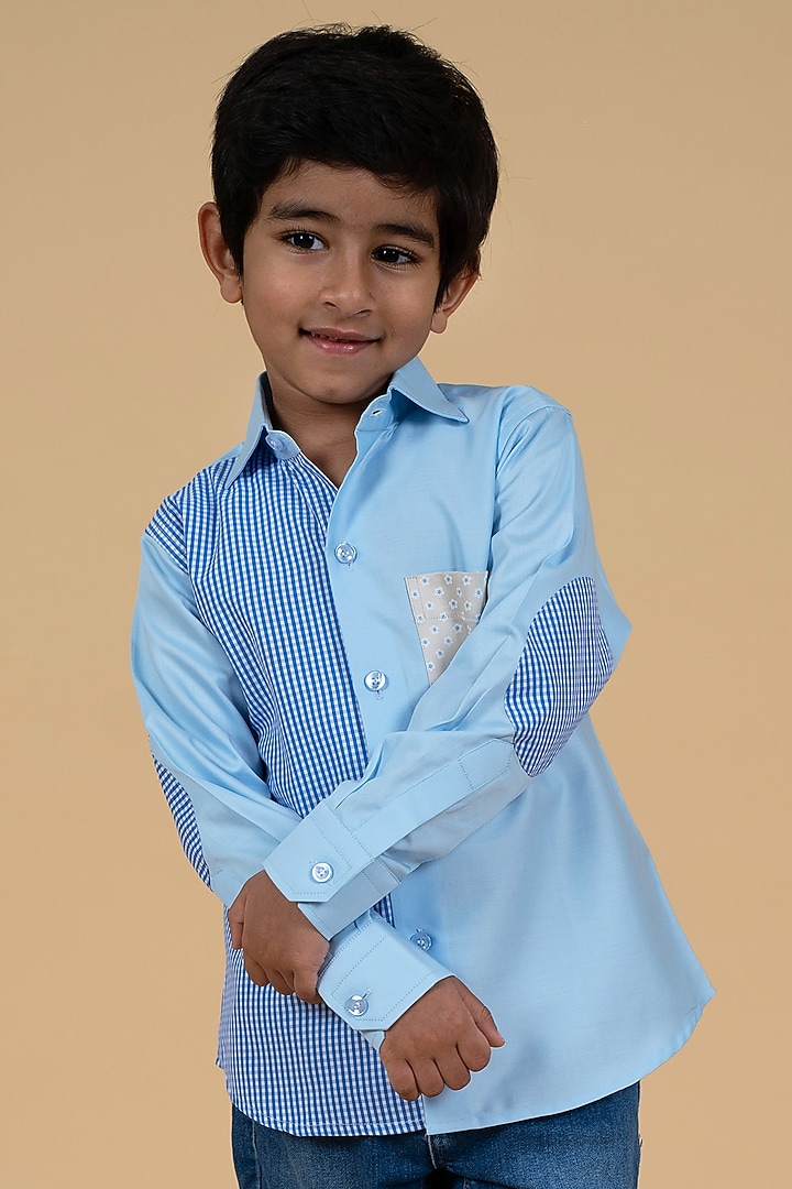 Sky Blue Cotton Floral Printed Shirt For Boys by Little Boys Closet at Pernia's Pop Up Shop