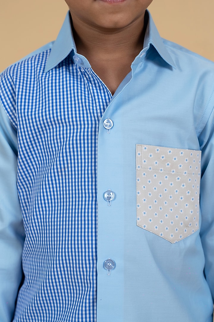 Sky Blue Cotton Floral Printed Shirt For Boys by Little Boys Closet at Pernia's Pop Up Shop