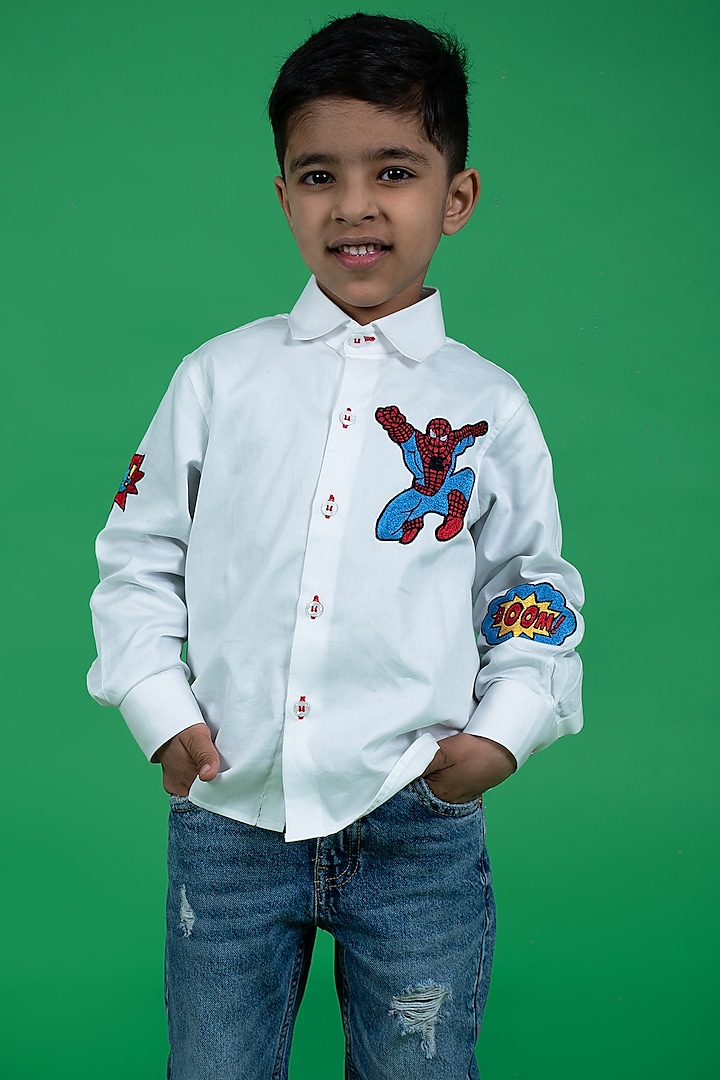 White Cotton Embroidered Shirt For Boys by Little Boys Closet