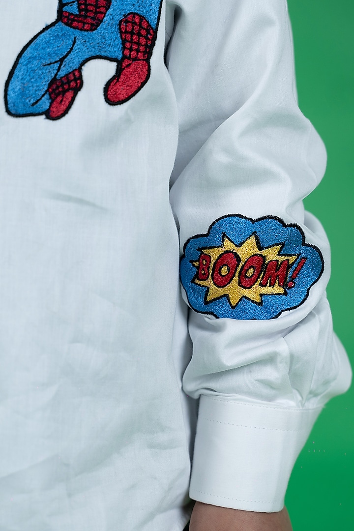 White Cotton Embroidered Shirt For Boys by Little Boys Closet at Pernia's Pop Up Shop