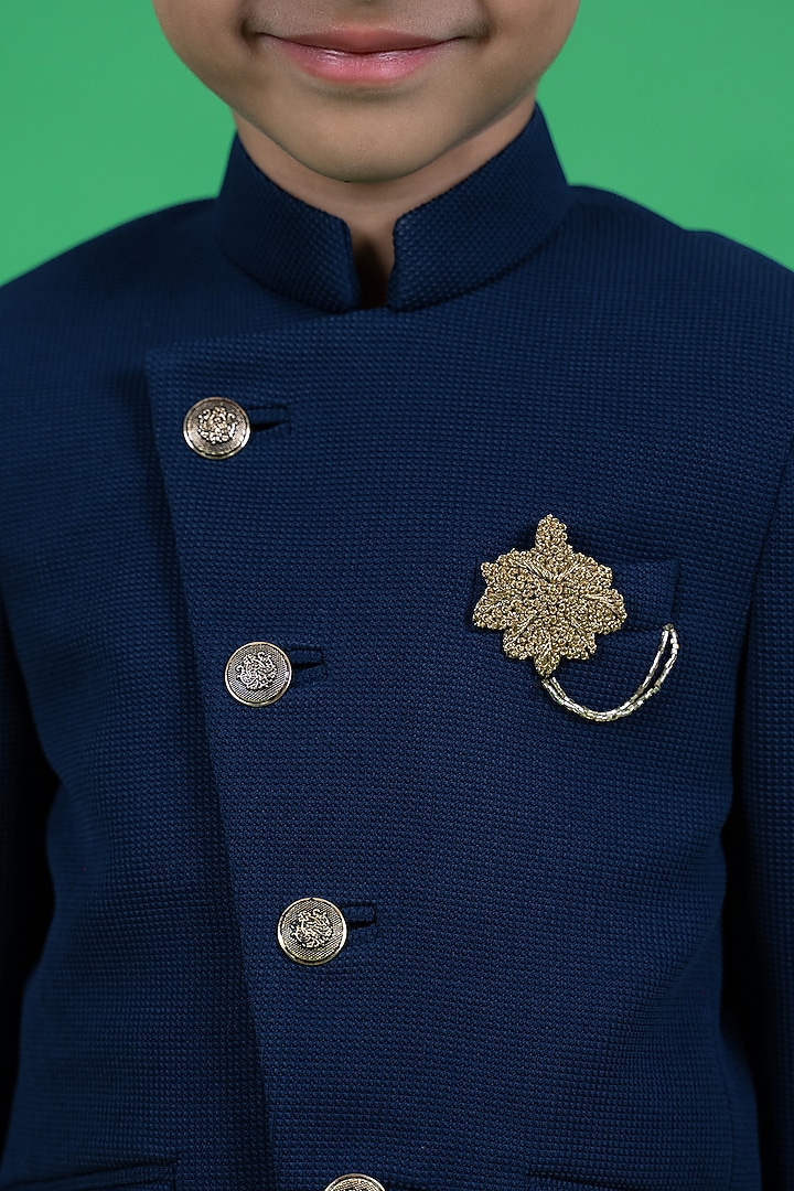 Teal Polyester Embroidered Bandhgala Jacket Set For Boys by Little Boys Closet at Pernia's Pop Up Shop