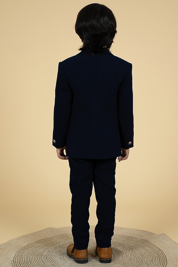 Navy Blue Sandwash Embroidered Tuxedo Set For Boys by Little Boys Closet at Pernia's Pop Up Shop