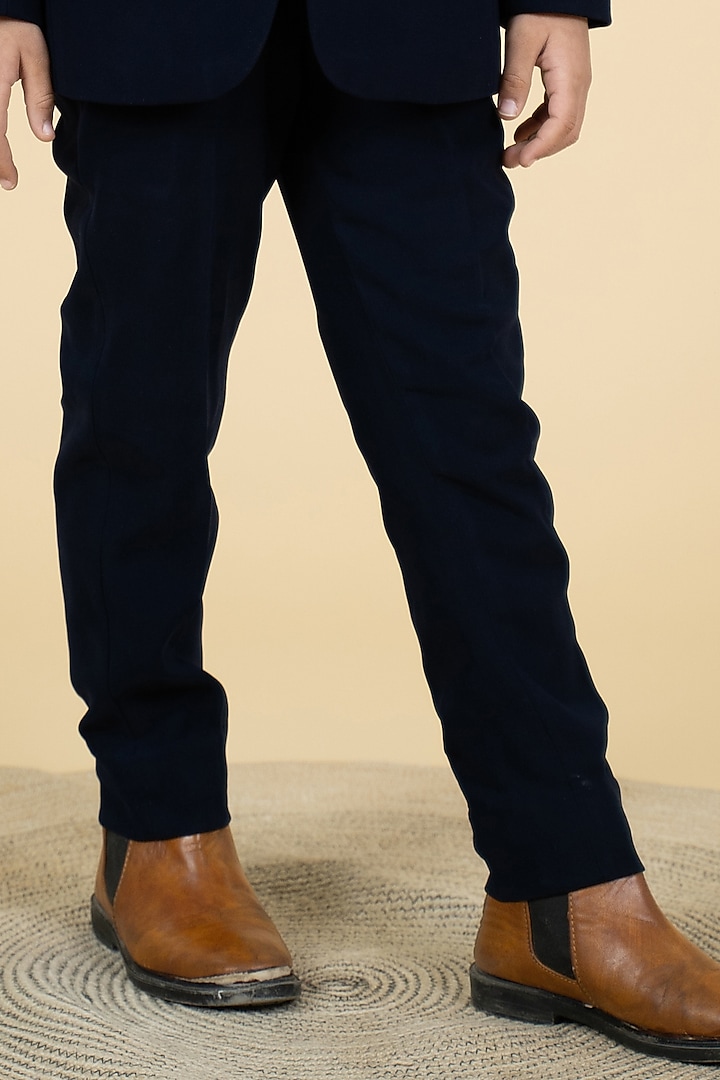 Navy Blue Sandwash Embroidered Tuxedo Set For Boys by Little Boys Closet at Pernia's Pop Up Shop