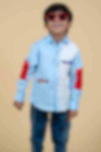 Sky Blue & White Embroidered Shirt For Boys by Little Boys Closet