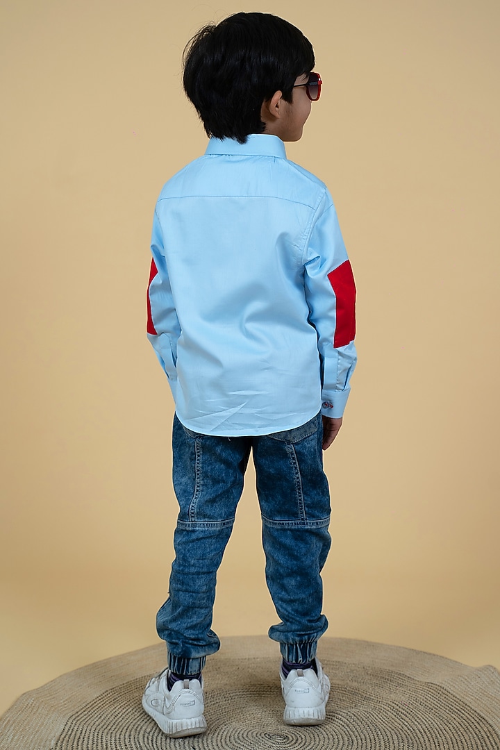Sky Blue & White Embroidered Shirt For Boys by Little Boys Closet at Pernia's Pop Up Shop