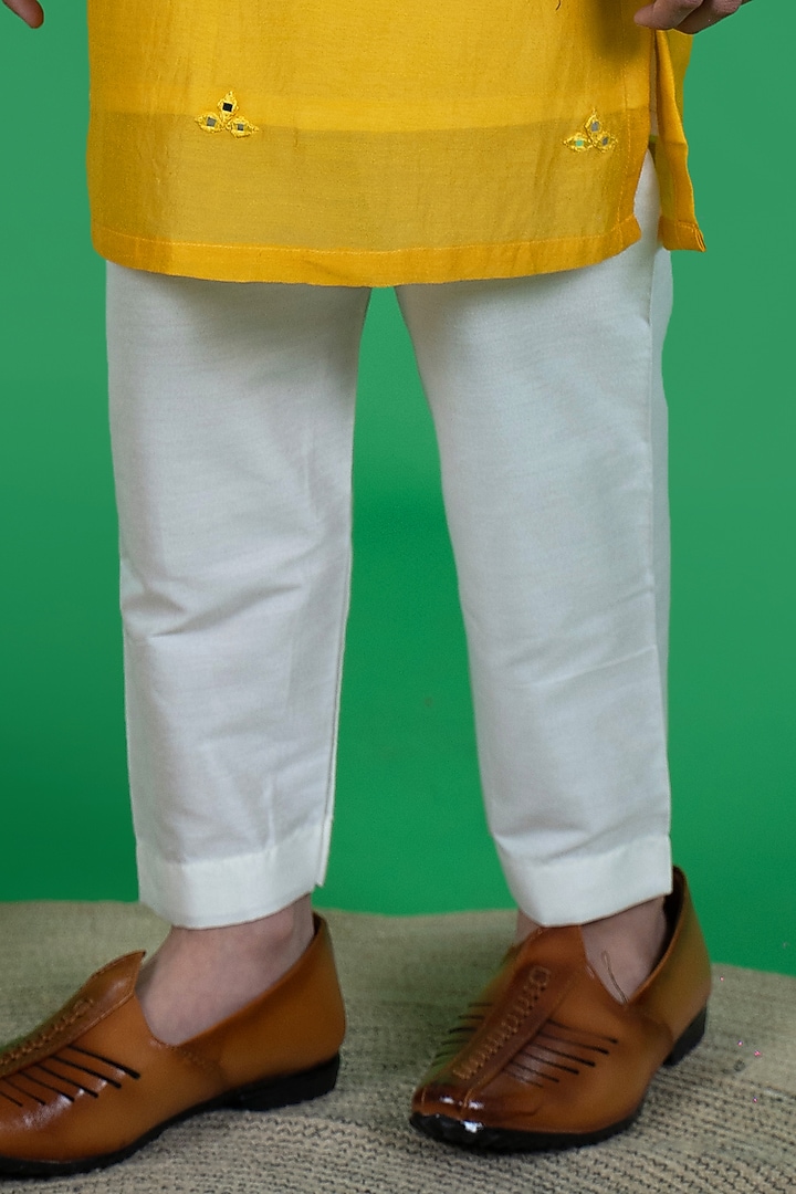 Yellow Cotton Silk Embroidered Kurta Set For Boys by Little Boys Closet at Pernia's Pop Up Shop