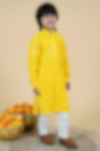 Yellow Georgette Embroidered Kurta Set For Boys by Little Boys Closet