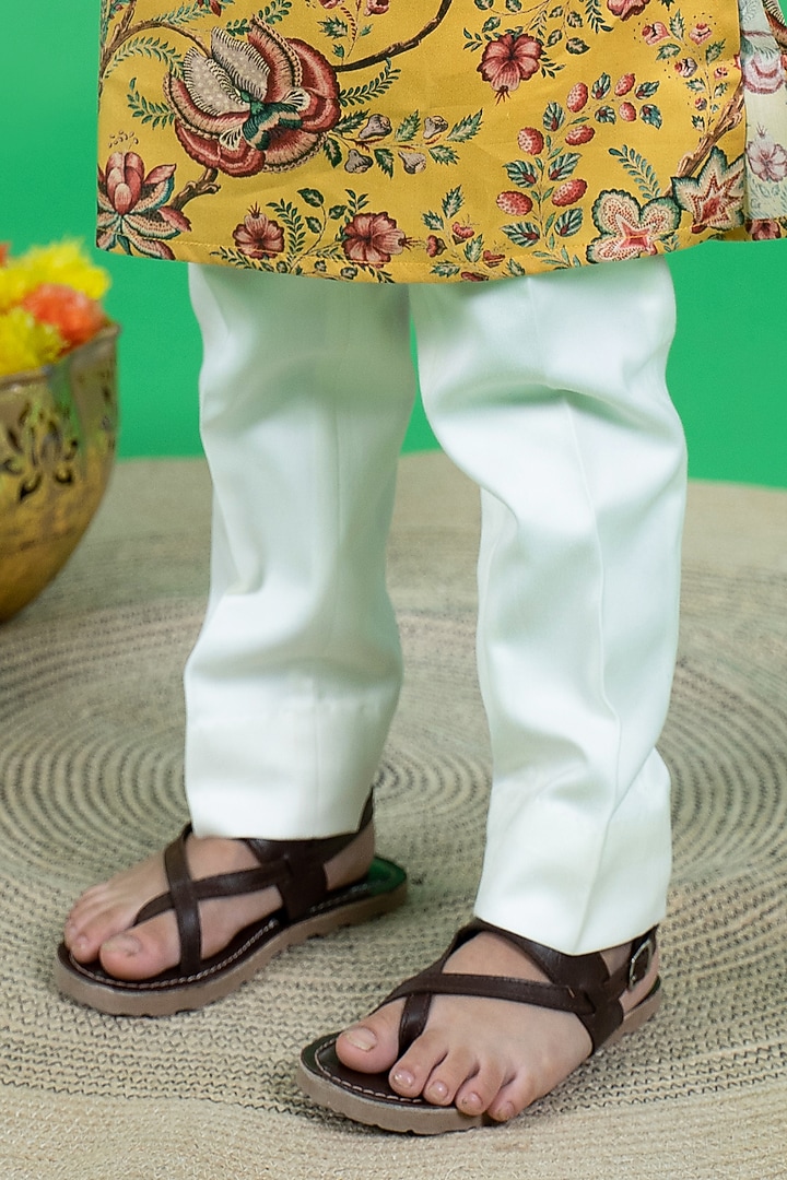 Yellow Cotton Floral Printed Kurta Set For Boys by Little Boys Closet at Pernia's Pop Up Shop