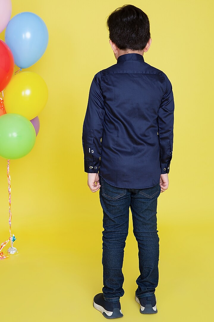 Navy Blue Cotton Embroidered Shirt For Boys by Little Boys Closet at Pernia's Pop Up Shop
