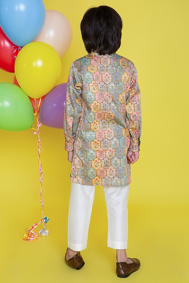 Multi-Colored Cotton Printed Kurta Set For Boys by Little Boys Closet at Pernia's Pop Up Shop
