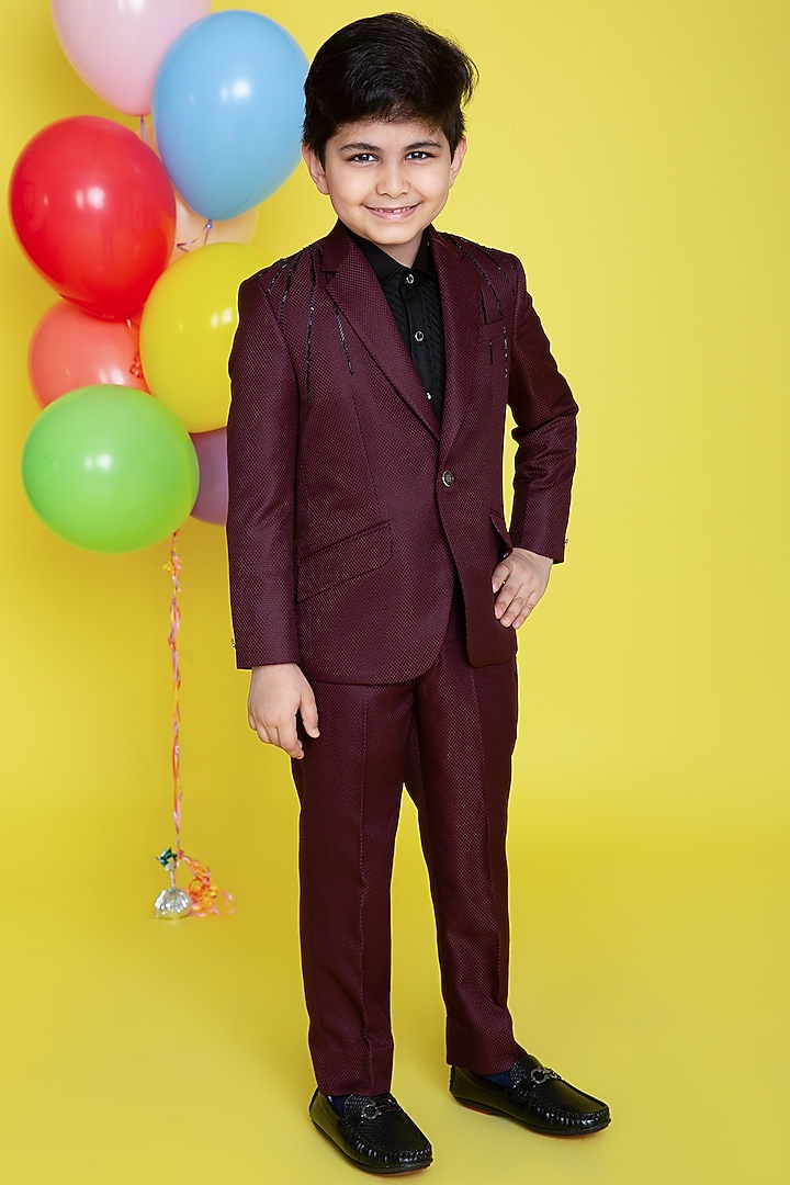 Wine Suiting Embroidered Tuxedo Set For Boys by Little Boys Closet at Pernia's Pop Up Shop