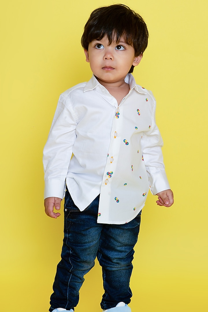 White Cotton Printed Shirt For Boys by Little Boys Closet at Pernia's Pop Up Shop
