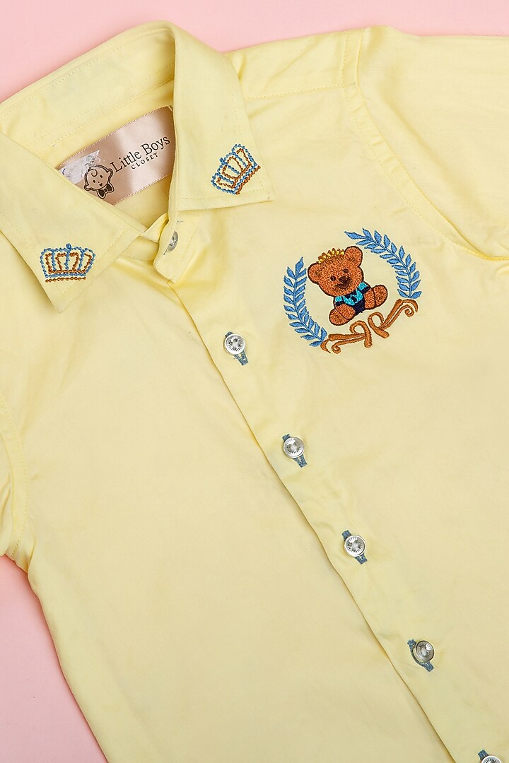 Light Yellow Embroidered Shirt For Boys by Little Boys Closet at Pernia's Pop Up Shop
