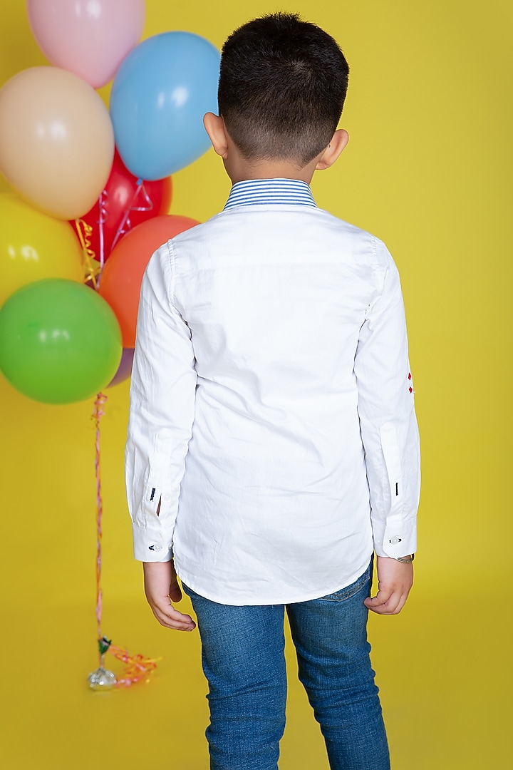 White Cotton Motifs Embroidered Shirt For Boys by Little Boys Closet at Pernia's Pop Up Shop