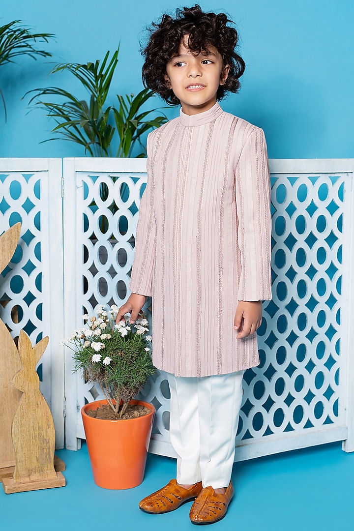 Onion Pink Embroidered Sherwani Set For Boys by Little Boys Closet
