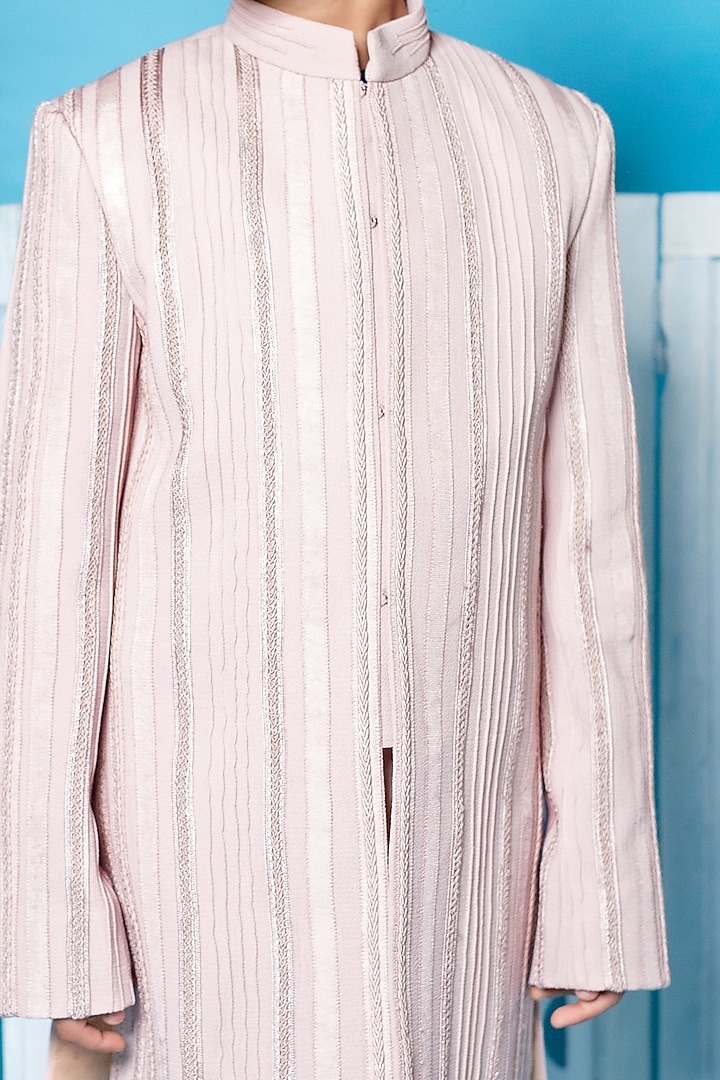 Onion Pink Embroidered Sherwani Set For Boys by Little Boys Closet at Pernia's Pop Up Shop
