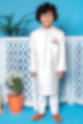 Ivory Motifs Sherwani Set For Boys by Little Boys Closet at Pernia's Pop Up Shop