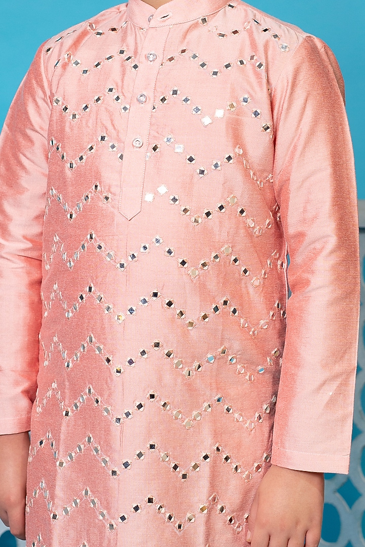 Pink Kurta Set With Jaal Work For Boys by Little Boys Closet at Pernia's Pop Up Shop