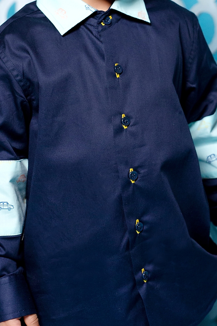 Navy Blue Car Printed Shirt For Boys by Little Boys Closet at Pernia's Pop Up Shop