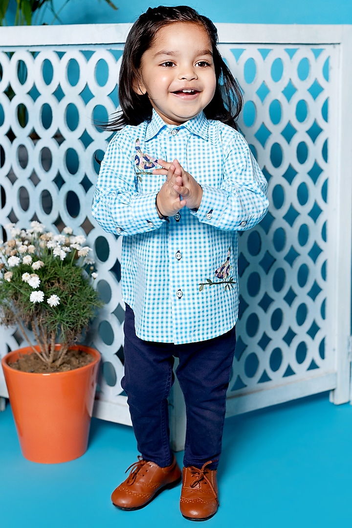 Sky Blue Embroidered Shirt For Boys by Little Boys Closet at Pernia's Pop Up Shop