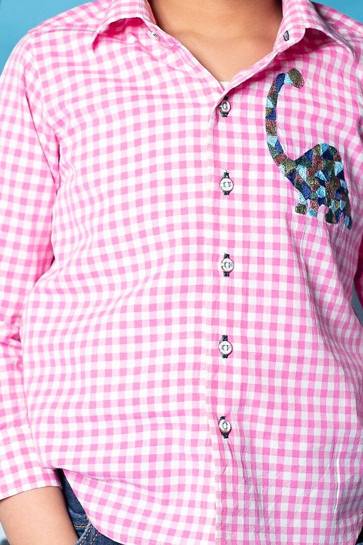 Pink Dinosaur Thread Embroidered Shirt For Boys by Little Boys Closet at Pernia's Pop Up Shop