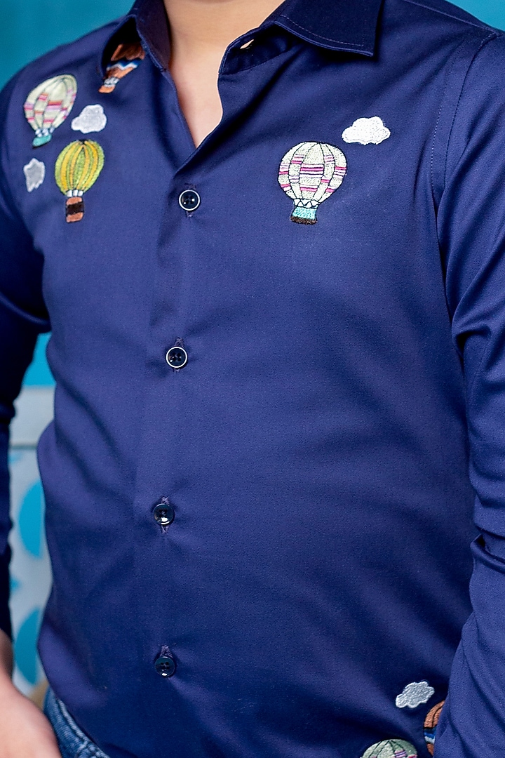 Navy Blue Embroidered Shirt For Boys by Little Boys Closet at Pernia's Pop Up Shop