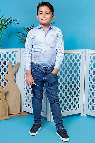 Sky Blue Embroidered Shirt For Boys by Little Boys Closet
